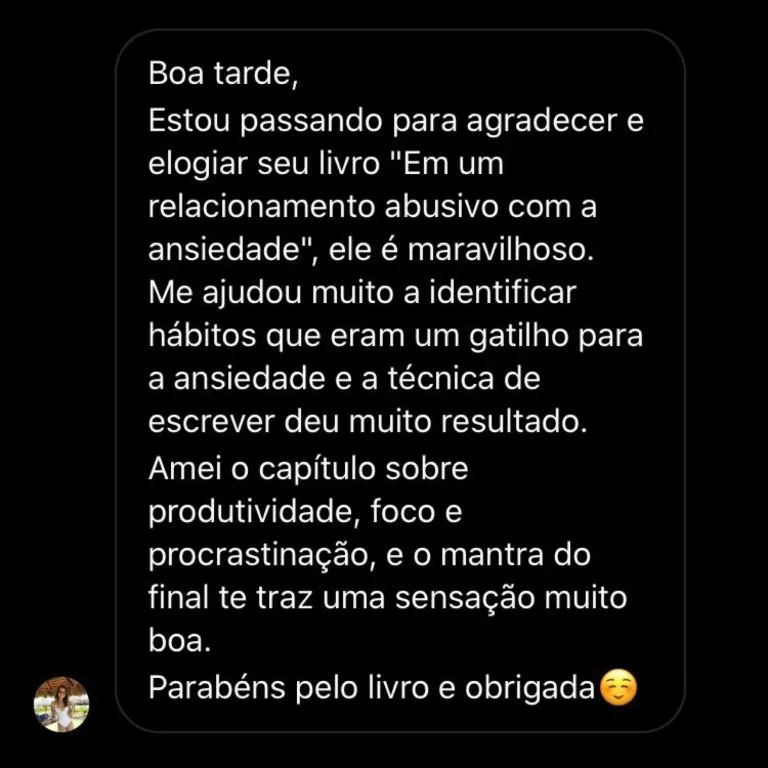 Livro Em um relacionamento abusivo com a ansiedade - Depoimento 2