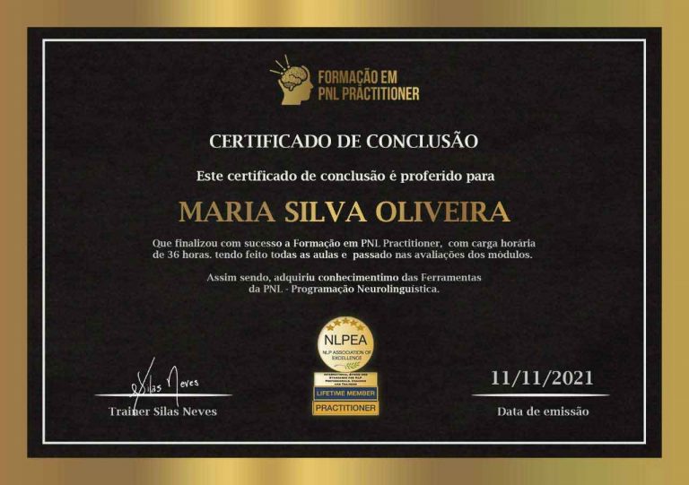 Certificado Formação em PNL Practitioner